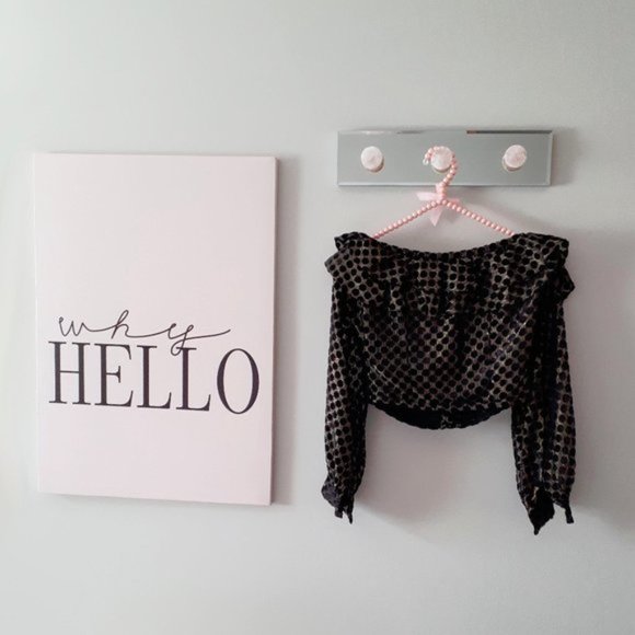 NWT Rococo Sand black & gold polka dot stripe semi-sheer crop top - Picture 4 of 8